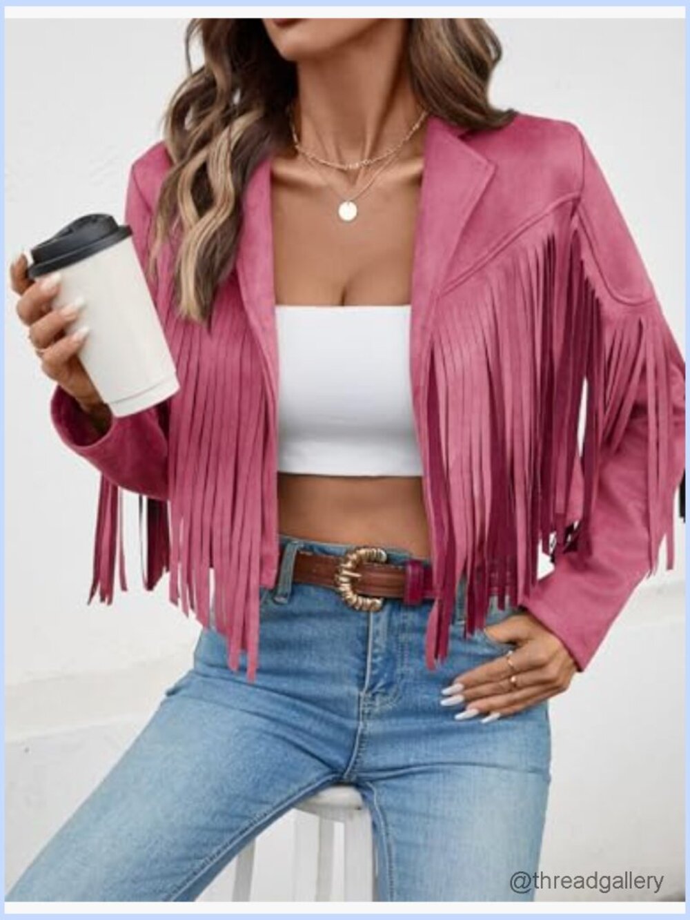 Faux Suede Leather Cropped Fringe Jacket with Soft Lining – Western Cowgirl - Picture 4 of 7